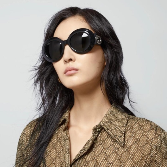 NEW GUCCI GG1647S 007 WOMEN SUNGLASSES GUCCI GG 1647S 007 ROUND BLACK EYEWEAR